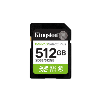 Kingston Technology 512 GB SDXC Canvas Select Plus Gen3 150 MB s C10 UHS I U3 V30