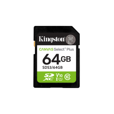 Kingston Technology 64 GB SDXC Canvas Select Plus Gen3 100 MB s C10 UHS I U1 V10