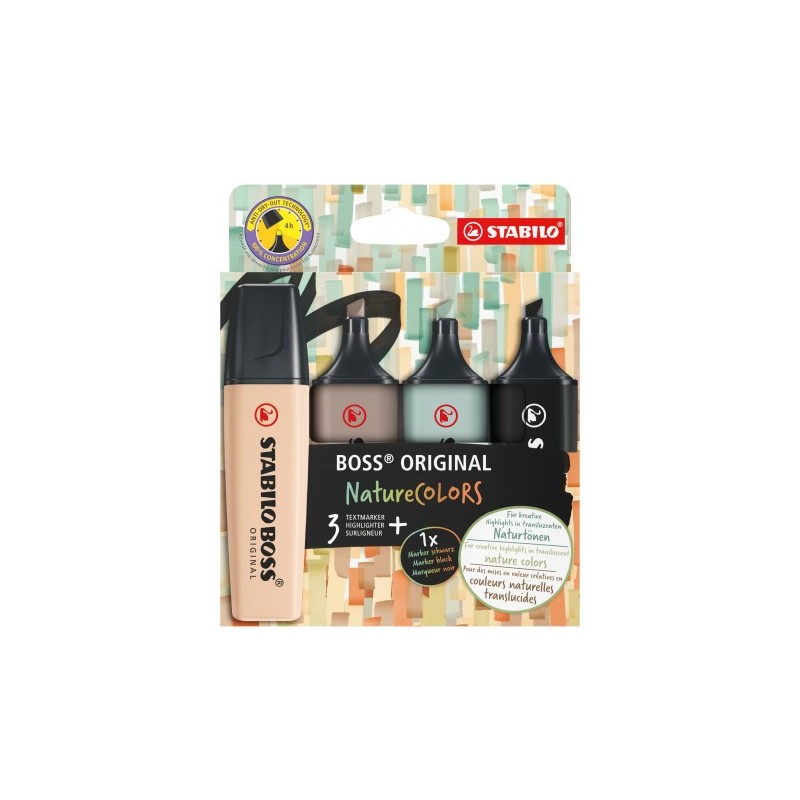 STABILO BOSS ORIGINAL NatureColors marcador 4 piezas Punta de cincel Beige Negro Verde Gris claro