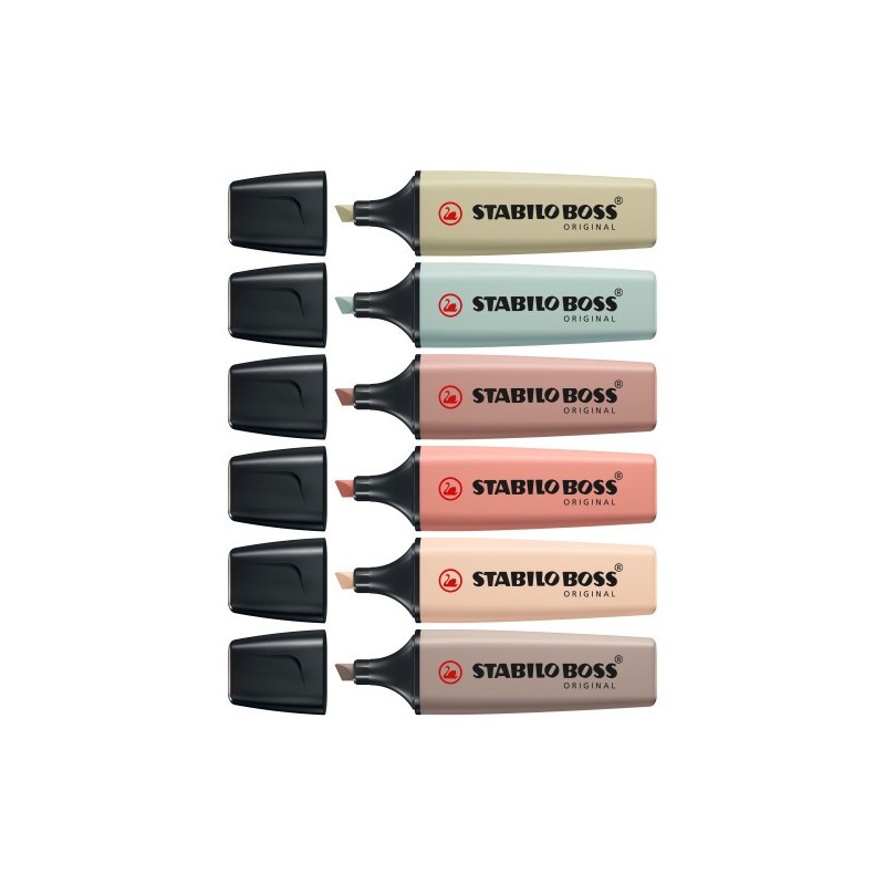 STABILO BOSS NatureColors marcador 6 piezas Punta de cincel Negro Bronce Marron Verde Gris Verde claro