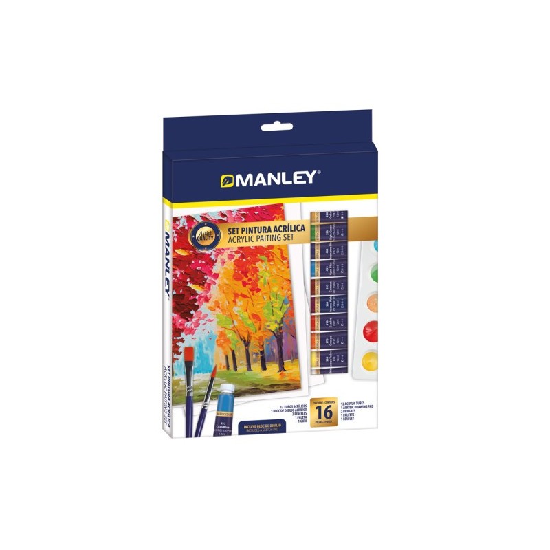 SET PINTURA ACRILICA 16 PZAS MANLEY MDV00100