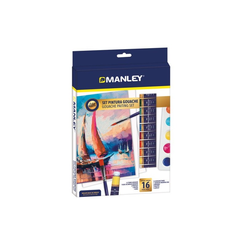 SET PINTURA GOUACHE 16 PZAS MANLEY MGH00100