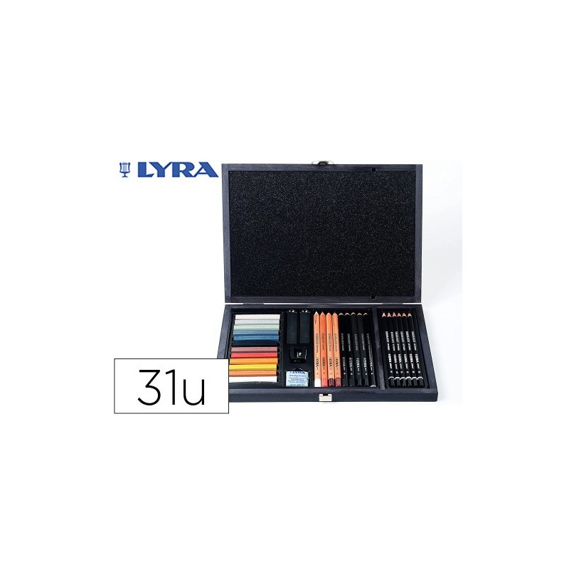 SET DIBUJO CAJA DE MADERA 31 UDS LYRA L2054002