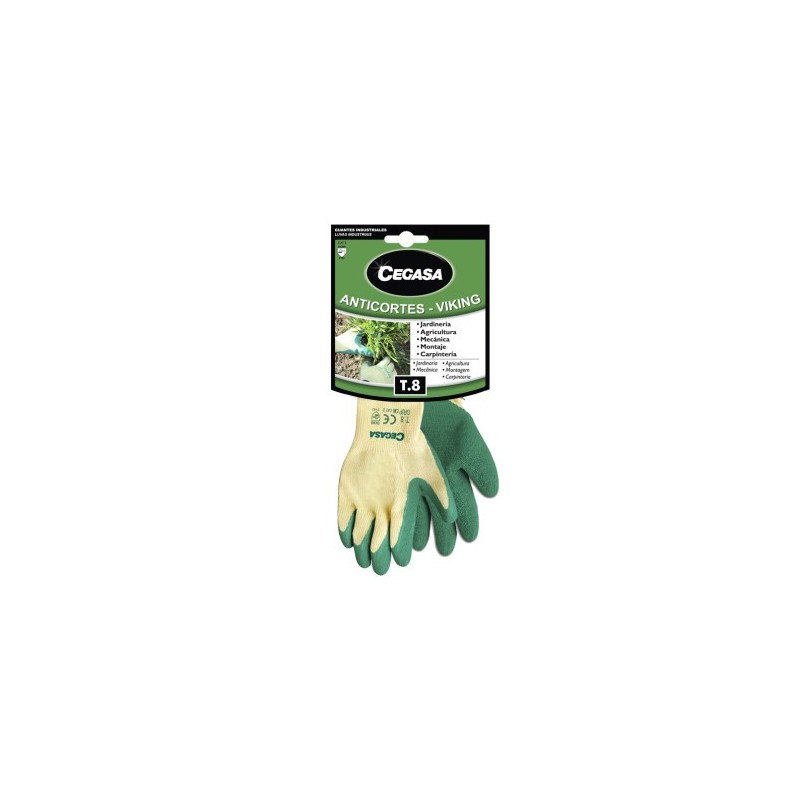 GUANTES DE TRABAJO ANTICORTES VIKING ALGODoN LATEX VERDE T8 MEDIANA M CEGASA 100540