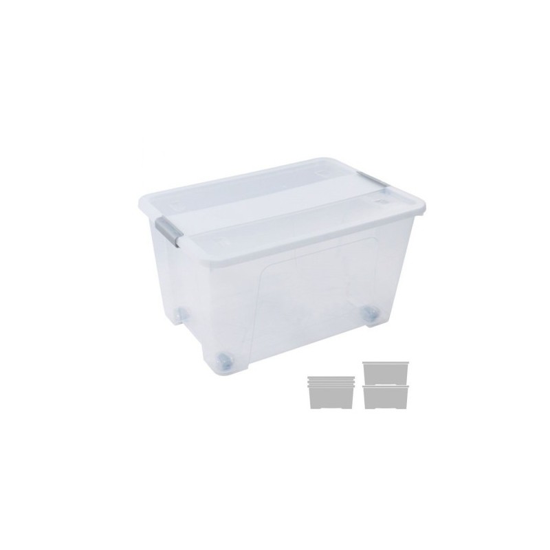 CAJA DE ALMACENAJE CON TAPA Y RUEDAS 52 LITROS 40X57X32CM PP TRANSPARENTE ARCHIVO 2000 CP1482052 CS TP