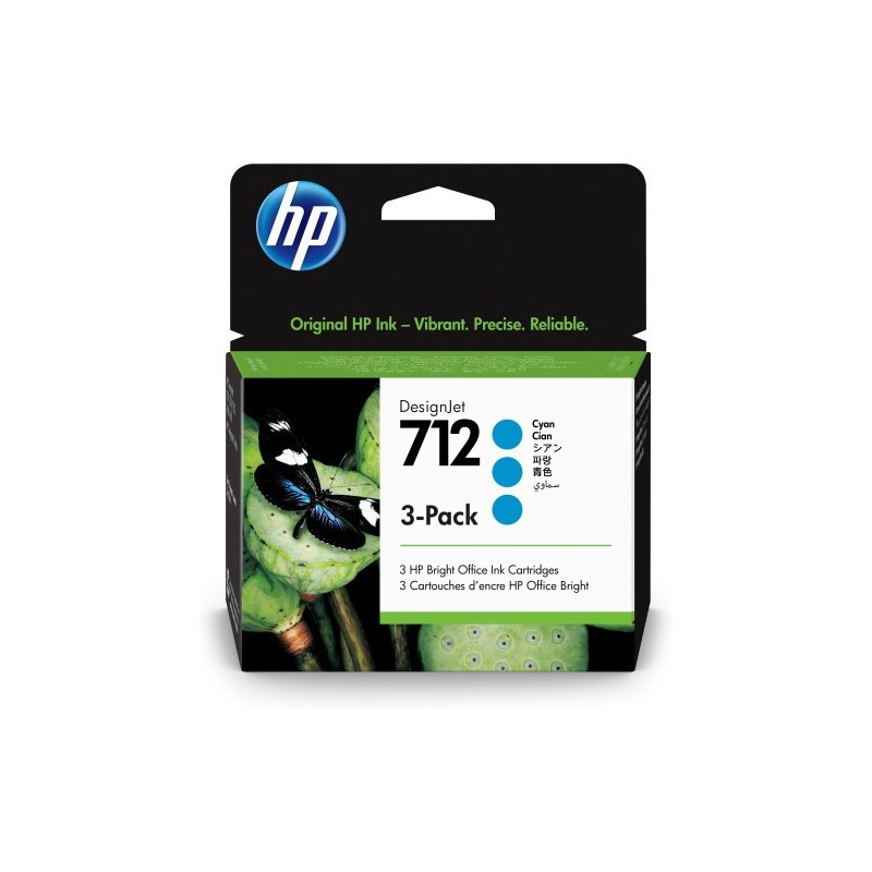 HP Paquete de 3 cartuchos de Tinta DesignJet 712 cian de 29 ml