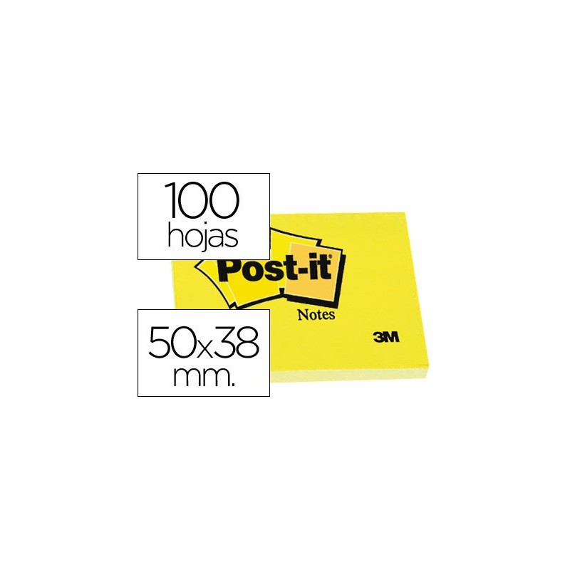 PACK 12 BLOCS 100 HOJAS NOTAS ADHESIVAS 38X51MM CANARY YELLOW SIN ENCELOFANADO INDIVIDUAL 653 E POST IT 7100290163