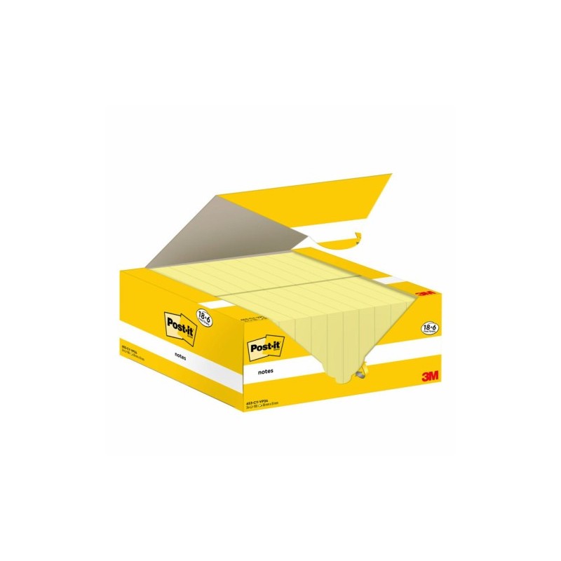 PACK 186 BLOCS 100 HOJAS NOTAS ADHESIVAS 38X51MM CANARY YELLOW CAJA CARToN 653 CY VP24 POST IT 7100317764