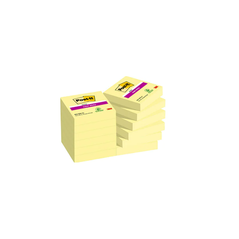 PACK 12 BLOCS 90 HOJAS NOTAS ADHESIVAS 476X476MM SUPER STICKY CANARY YELLOW CAJA CARToN 622 12SSCY EU POST IT 7100290190