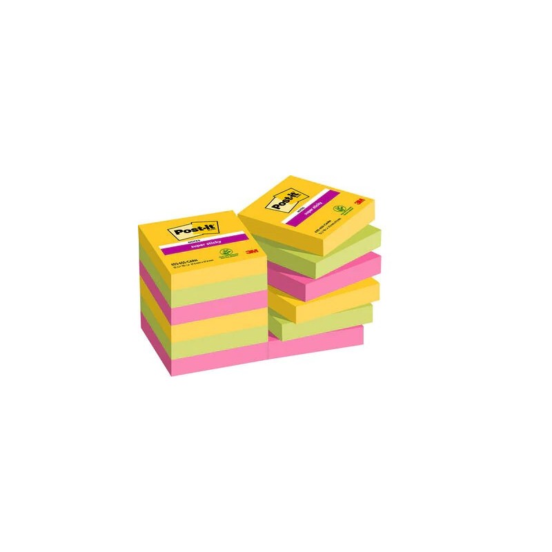 PACK 12 BLOCS 90 HOJAS NOTAS ADHESIVAS 476X476MM SUPER STICKY COLECCIoN CARNIVAL CAJA CARToN 622 12SS CARN POST IT 7100290181