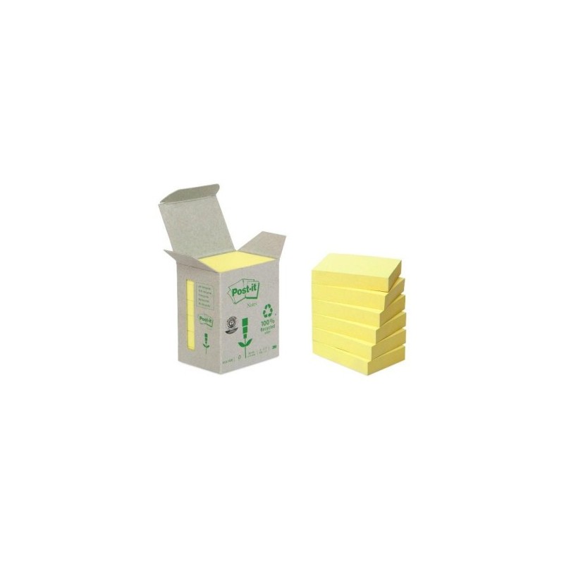 PACK 6 BLOCS 100 HOJAS NOTAS RECICLADAS ADHESIVAS 38X51MM CANARY YELLOW CAJA CARToN 653 1B POST IT 7100172254