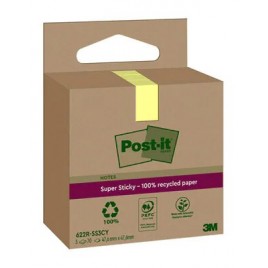 PACK 3 BLOCS 70 HOJAS NOTAS RECICLADAS ADHESIVAS 476X476MM SUPER STICKY AMARILLO PASTEL CAJA CARToN 622 RSS3CY POST IT 71002845