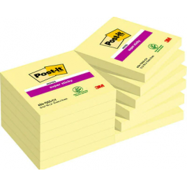 PACK 12 BLOCS 90 HOJAS NOTAS ADHESIVAS 76X76MM SUPER STICKY SIN ENCELOFANADO INDIVIDUAL 654 12SSCY EU POST IT 7100290155