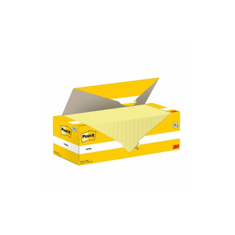 PACK 186 BLOCS 100 HOJAS NOTAS ADHESIVAS 76X76MM CANARY YELLOW CAJA CARToN 654 CY VP24 POST IT 7100319213