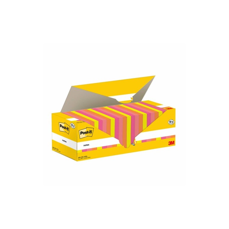 PACK 186 BLOCS 100 HOJAS NOTAS ADHESIVAS 76X76MM COLORES SURTIDOS CAJA CARToN 654 COL VP24 POST IT 7100317837