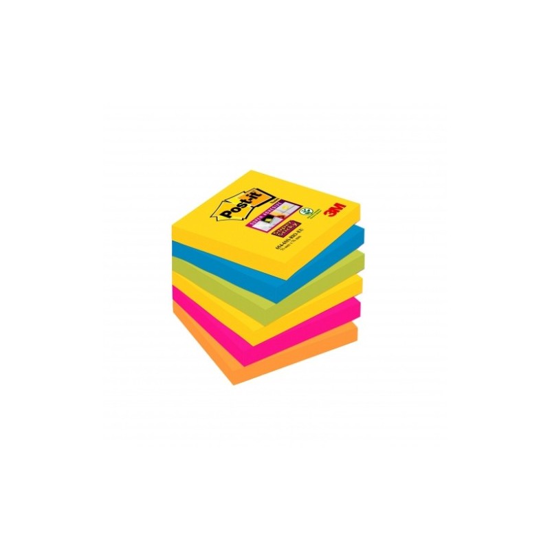 PACK 6 BLOCS 90 HOJAS NOTAS ADHESIVAS 76X76MM SUPER STICKY COLORES VARIADOS 654 6SS CARN POST IT 7100265522