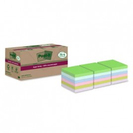 PACK 144 BLOCS 90 HOJAS NOTAS RECICLADAS ADHESIVAS 76X76MM SUPER STICKY COLORES SURTIDOS 654 RSSCOL144 POST IT 7100284782