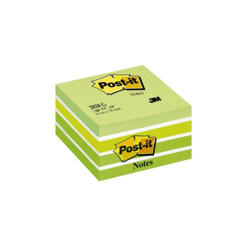 CUBO 450 HOJAS NOTAS ADHESIVAS 76X76MM COLORES SURTIDOS VERDES 2028 GN POST IT 7100200375