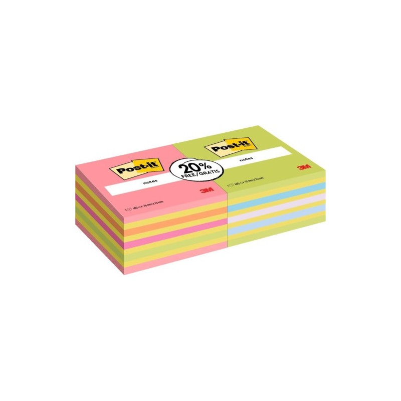 PACK 2 BLOCS 450 HOJAS NOTAS ADHESIVAS 76X76MM COLORES SURTIDOS 2028 OCPPX2 POST IT 7100321423