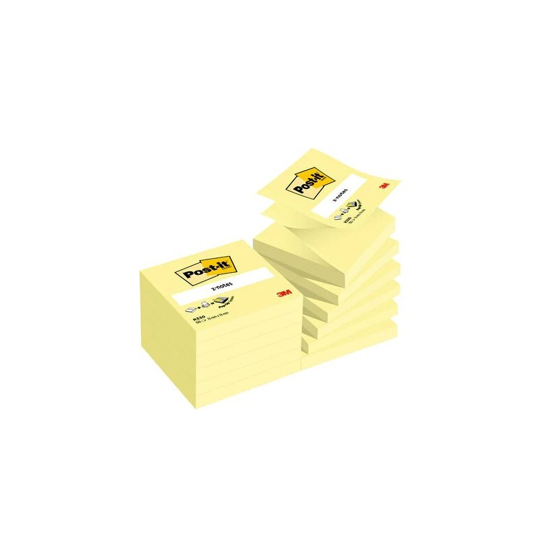 PACK 12 BLOCS 100 HOJAS Z NOTES ADHESIVAS 76X76MM CANARY YELLOW CAJA CARToN R 330 CY POST IT 7100290167