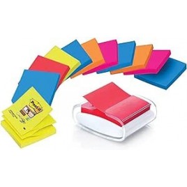 PACK DISPENSADOR BLANCO PRO 12 BLOCS 90 HOJAS Z NOTES 76X76MM SUPER STICKY COLORES VARIADOS PRO W 1SSCOL R330 POST IT 710003936