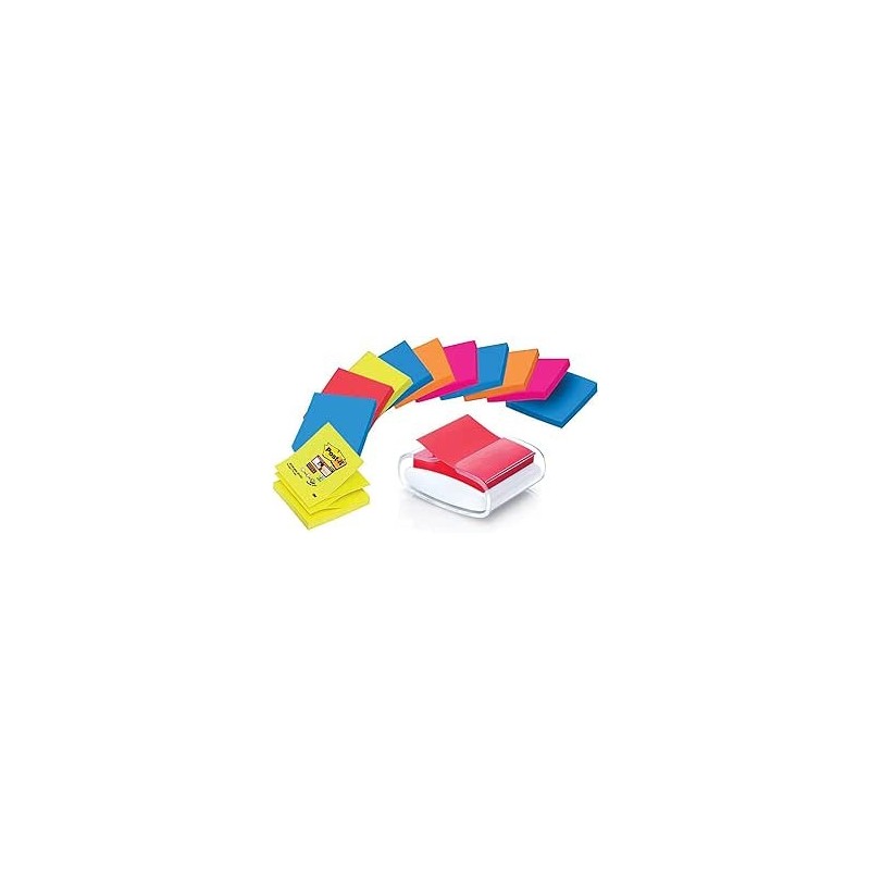 PACK DISPENSADOR BLANCO PRO 12 BLOCS 90 HOJAS Z NOTES 76X76MM SUPER STICKY COLORES VARIADOS PRO W 1SSCOL R330 POST IT 710003936