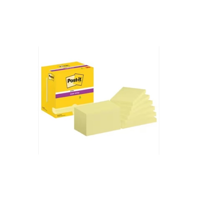 PACK 12 BLOCS 90 HOJAS NOTAS ADHESIVAS 76X127MM SUPER STICKY CANARY YELLOW CAJA CARToN 655 12SSCY EU POST IT 7100290175