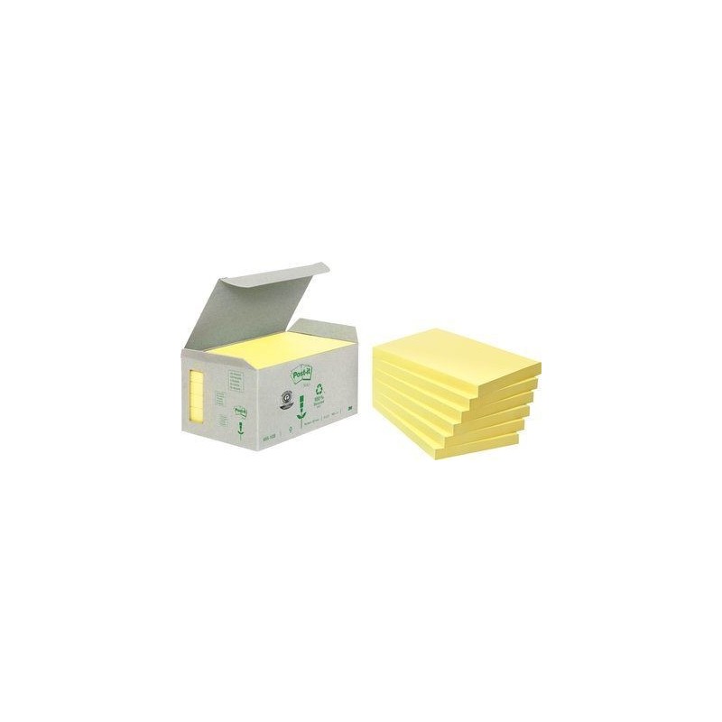 PACK 6 BLOCS 100 HOJAS NOTAS RECICLADAS ADHESIVAS 76X127MM CANARY YELLOW CAJA CARToN 655 1B POST IT 7100172257