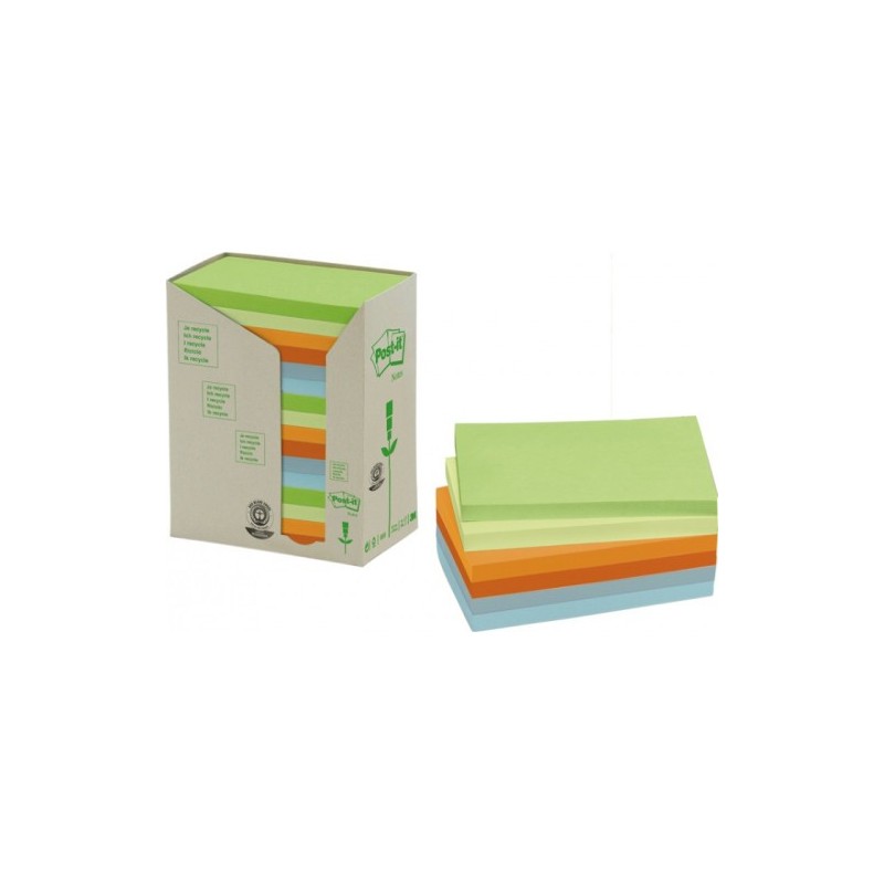 PACK 16 BLOCS 100 HOJAS NOTAS RECICLADAS ADHESIVAS 76X127MM COLORES SURTIDOS PASTEL 655 1RPT POST IT 7100259665