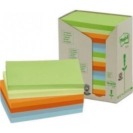 PACK 16 BLOCS 100 HOJAS NOTAS RECICLADAS ADHESIVAS 76X127MM COLORES SURTIDOS PASTEL 655 1RPT POST IT 7100259665