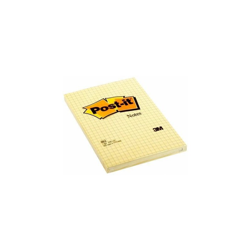 BLOC 100 HOJAS NOTAS GRANDES ADHESIVAS 101X152MM CANARY YELLOW CUADRiCULA 662N POST IT 7100172739