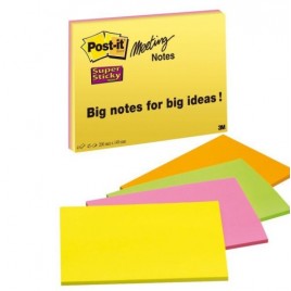 PACK 4 BLOCS 45 HOJAS NOTAS GRANDES ADHESIVAS 203X152MM SUPER STICKY COLORES SURTIDOS NEoN 6845 SSP POST IT 7100234637