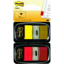 PACK 2 DISPENSADORES X 50 MARCADORES INDEX 254X432MM COLORES ROJO AMARILLO 680 RY2 POST IT 7000052571