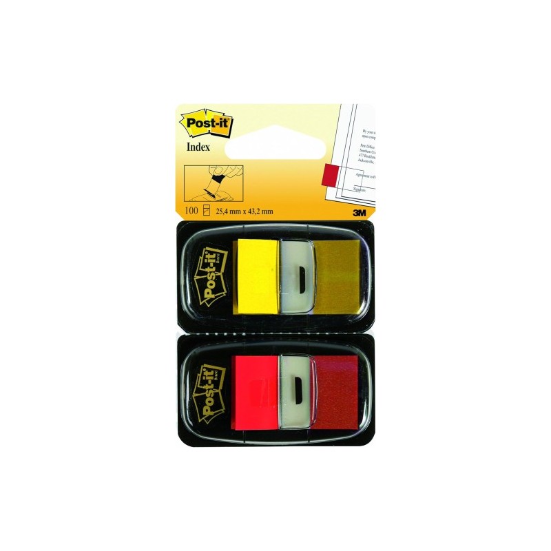 PACK 2 DISPENSADORES X 50 MARCADORES INDEX 254X432MM COLORES ROJO AMARILLO 680 RY2 POST IT 7000052571