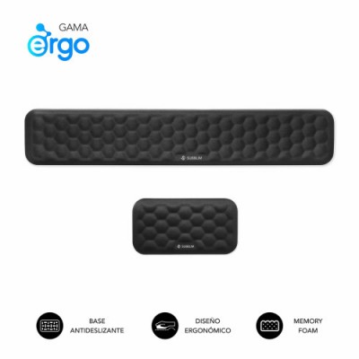 SUBBLIM Pack ERGO AIRPADDING Negro Reposamunecas Teclado Raton Espuma viscoelastica 65 D Tejido AirMesh transpirable Base antid
