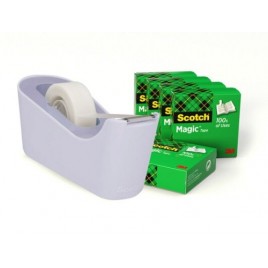 PACK DISPENSADOR PORTARROLLOS C18 COLOR LAVANDA 6 ROLLOS CINTA INVISIBLE 19MM X 33M MAGIC C18 L6 SCOTH 7100180402