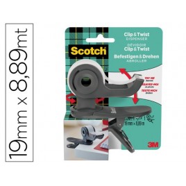 DISPENADOR PORTARROLLOS CLIPTWIST C19 GRIS CON ROLLO CINTA INVISIBLE 19MM X 889M MAGIC C19 CLIP CG EMEA SCOTH 7100225277