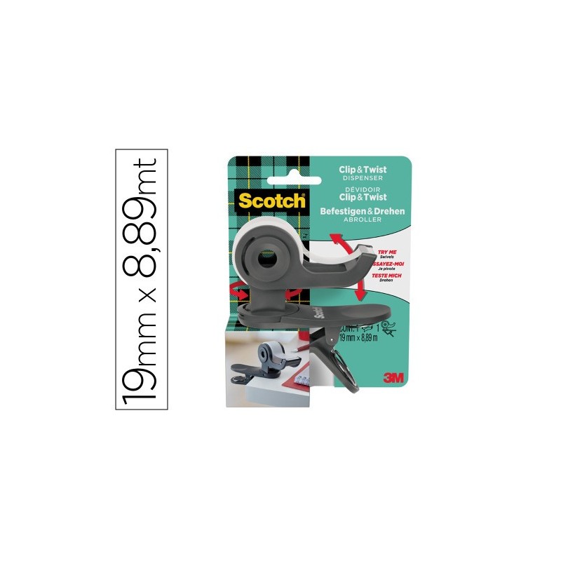 DISPENADOR PORTARROLLOS CLIPTWIST C19 GRIS CON ROLLO CINTA INVISIBLE 19MM X 889M MAGIC C19 CLIP CG EMEA SCOTH 7100225277