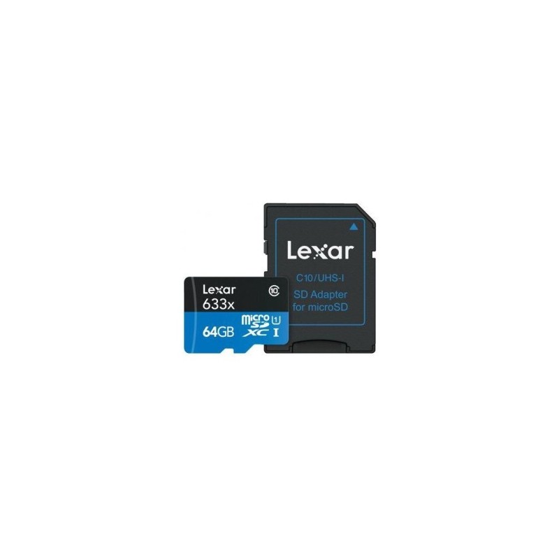 LEXAR 64GB HIGH PERFORMANCE 633X MICROSDXC UHS I UP TO 100MB S READ 45MB S WRITE C10 A1 V30 U3