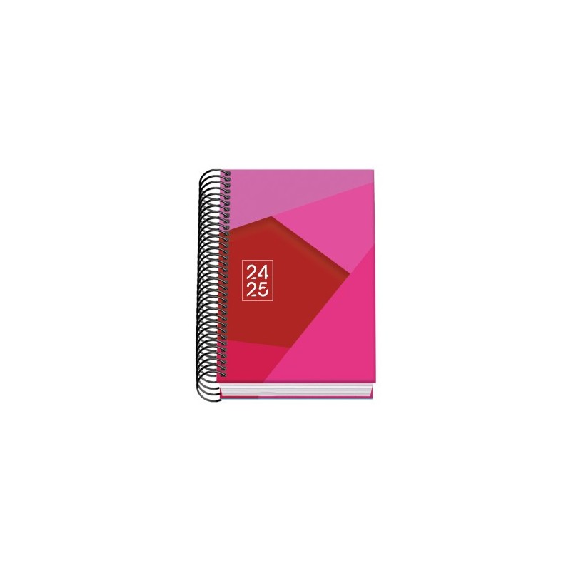 AGENDA ESCOLAR 2024 2025 TAMANO A6 TAPA CARTON FORRADO DiA PaGINA TANGRAM BASIC ROSA DOHE 51749