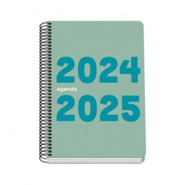 AGENDA ESCOLAR 2024 2025 TAMANO A5 TAPA POLIPROPILENO DiA PaGINA MEMORY BASIC VERDE DOHE 51757