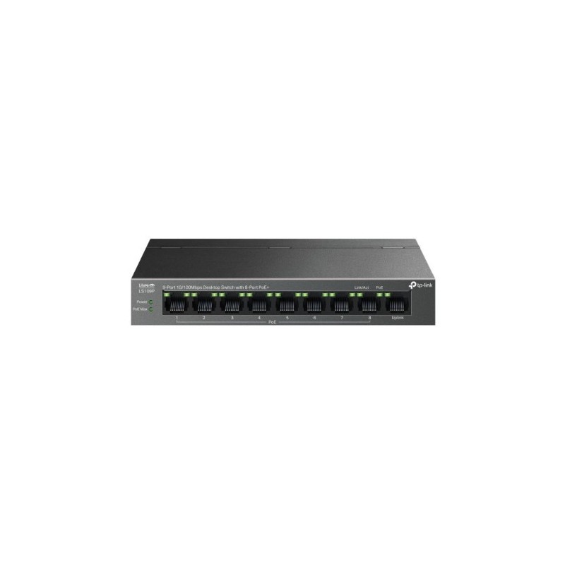 TP LINK SWITCH DE SOBREMESA DE 9 PUERTOS 10 100 MBPS CON POE DE 8 PUERTOS PUERTOS 8 10 100 MBPS POE 1 10 100 MBPS SIN POE ESPEC