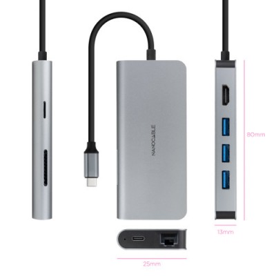 TOOQ HUB USB C 3xUSB AHDMIUSB C CARGARJ45TFSD