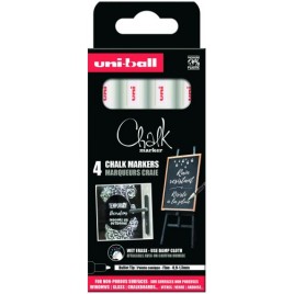 BLISTER 4 ROTULADORES EFECTO TIZA MODELO PWE 5M COLOR BLANCO UNIBALL 302422085