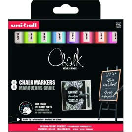 BLISTER 8 ROTULADORES EFECTO TIZA MODELO PWE 5M COLORES BLANCO AMARILLO VERDE AZUL ROSA NARANJA ROJO Y VIOLETA UNIBALL 30242209