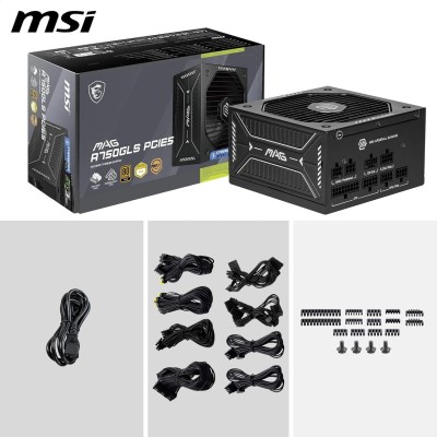 FUENTE ALIMENTACION MSI MAG A750GLS PCIE5PSU750W80 PLUS GOLDMODULAR120MMACTIVE PFCPCI E 50 16 PINX1PCI E 62 PINX4SATA 15 PINX5