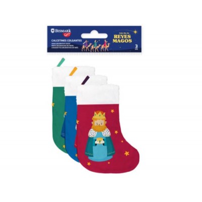 PACK 3 CALCETINES DECORATIVOS REYES MAGOS VERDE ROJO Y AZUL BISMARK 332889