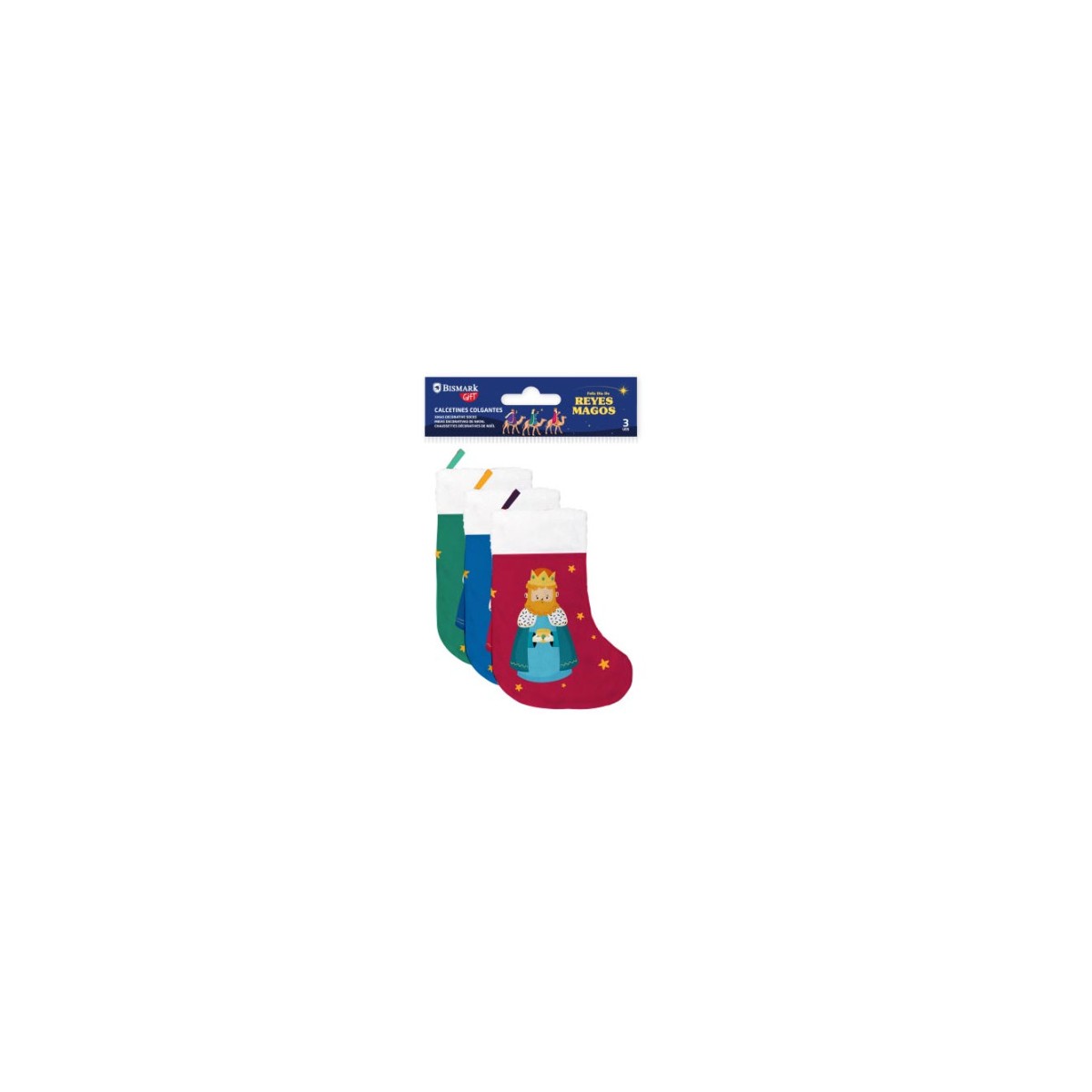 PACK 3 CALCETINES DECORATIVOS REYES MAGOS VERDE ROJO Y AZUL BISMARK 332889