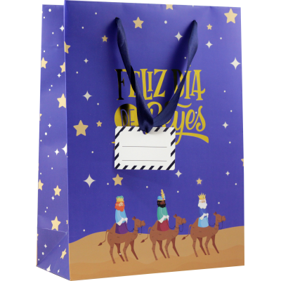 BOLSA PAPEL REYES MAGOS L 32X14X40 CM FOIL CON TARJETA COLGANTE COLORES SURTIDOS BISMARK 333599