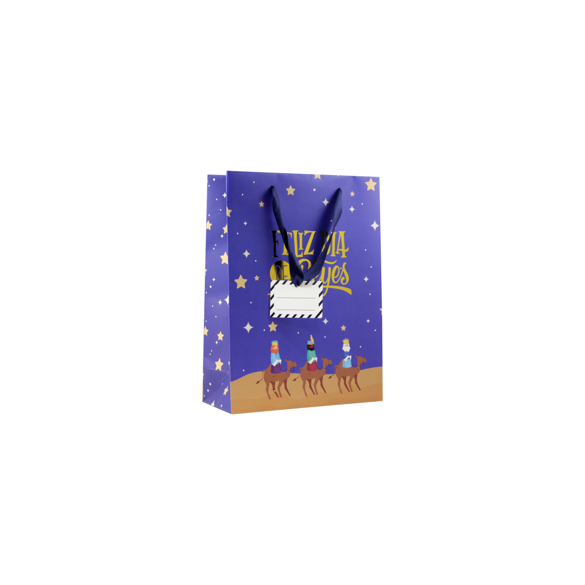 BOLSA PAPEL REYES MAGOS M 27X12X37 CM FOIL CON TARJETA COLGANTE COLORES SURTIDOS BISMARK 333600